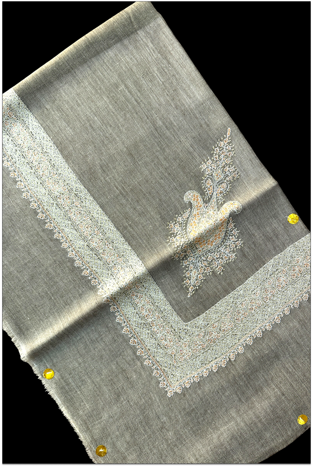 Séraphine — Smoky Grey & Ivory Embroidered Premium Pashmina Shawl