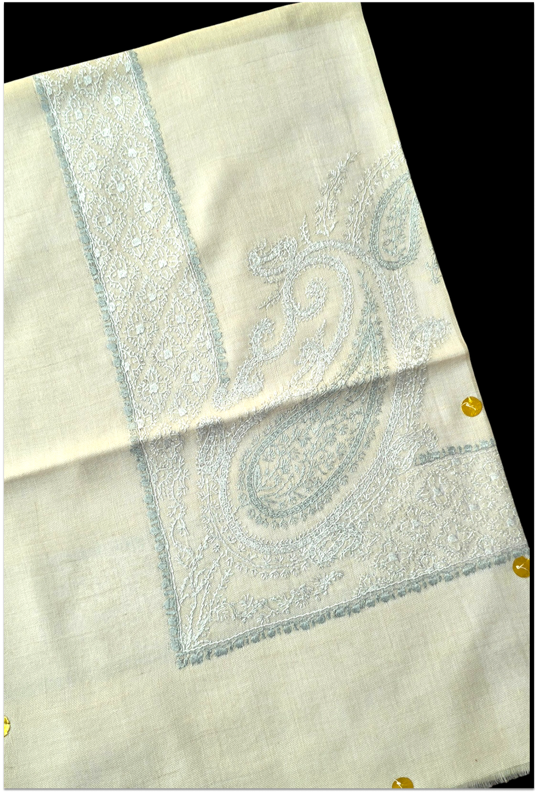 Aseel — Ivory & Azure Paisley Pashmina Shawl