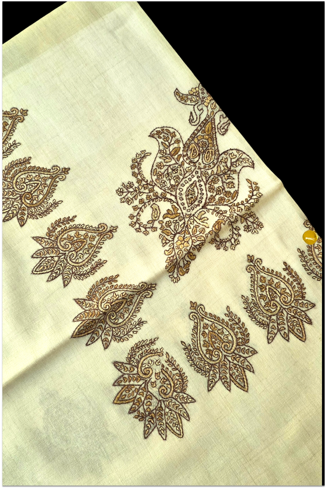 Verona – Ivory & Antique Gold Paisley Pashmina Shawl