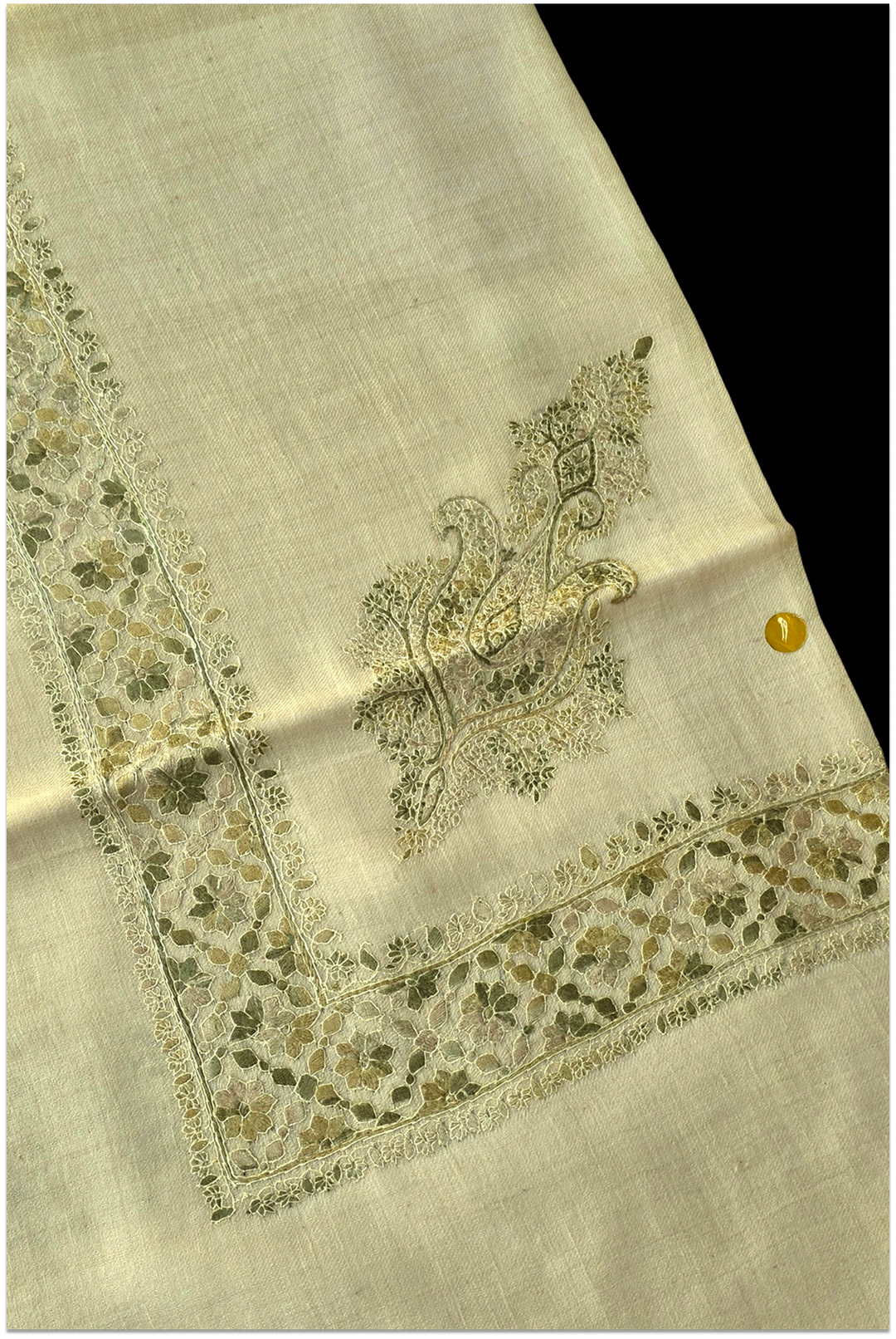 Capri – Ivory & Sage Embroidered Pashmina Shawl